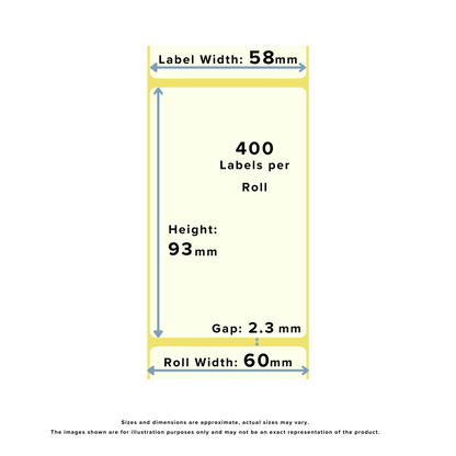 58mm x 93mm Direct Thermal Roll Labels